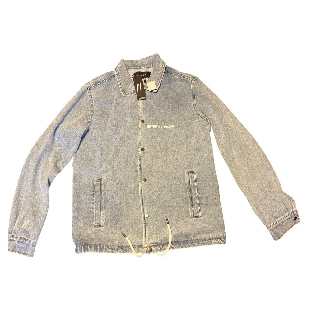 Sworn To Us Light Blue Denim Jacket L Button-Up Front & Adj Drawstring Waist